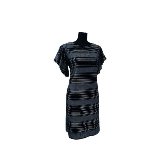 Moon River Black & Gray Striped Flutter Sleeve Dress M - Picture 3 of 8